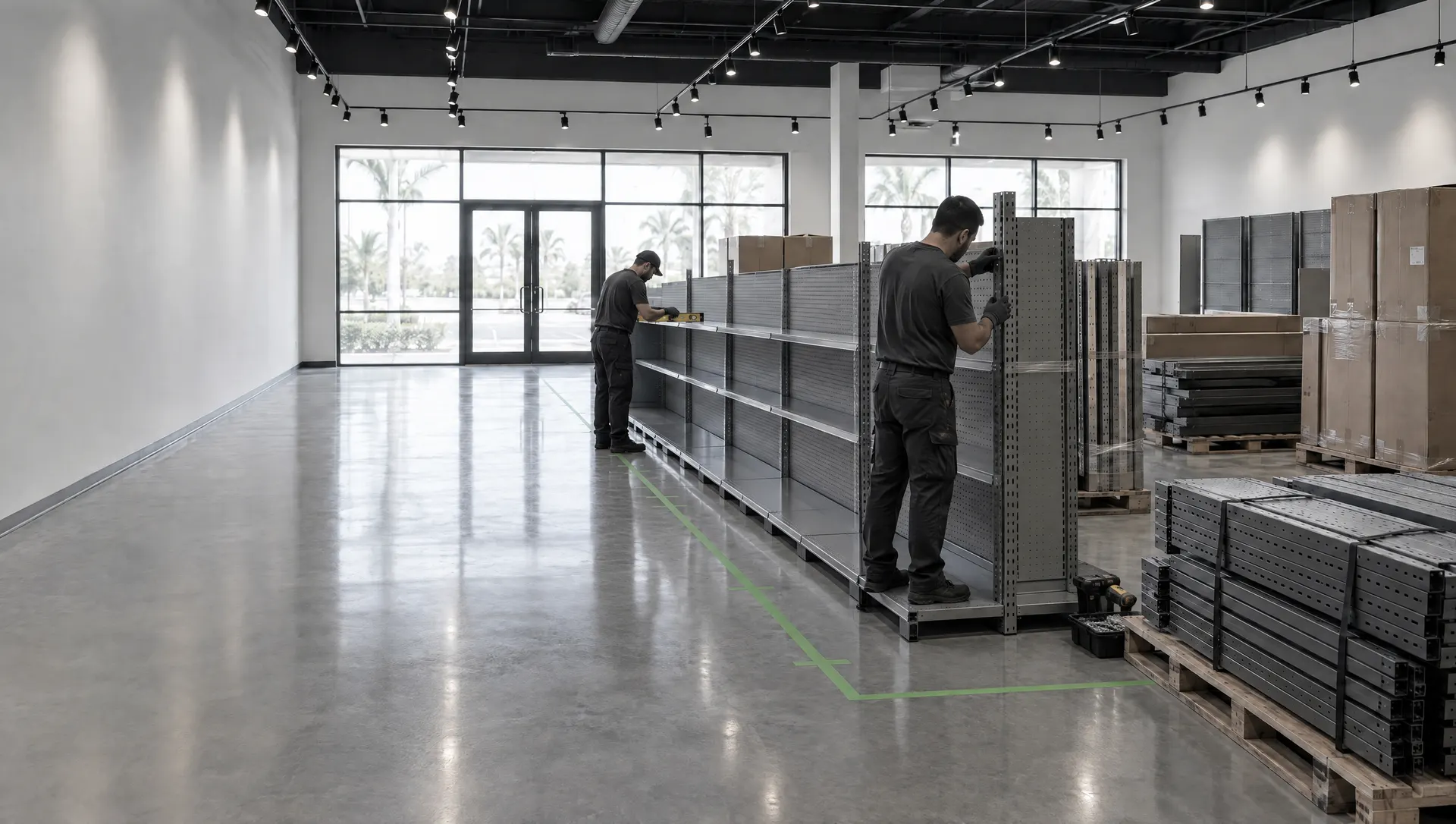 Commercial retail: work (illustration of retail fixture installation)