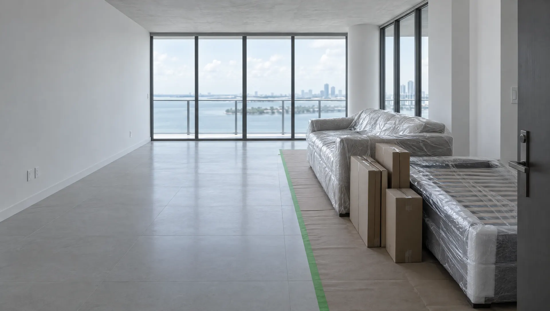 40-floor residential tower: before (illustration of delivery and furniture installation)