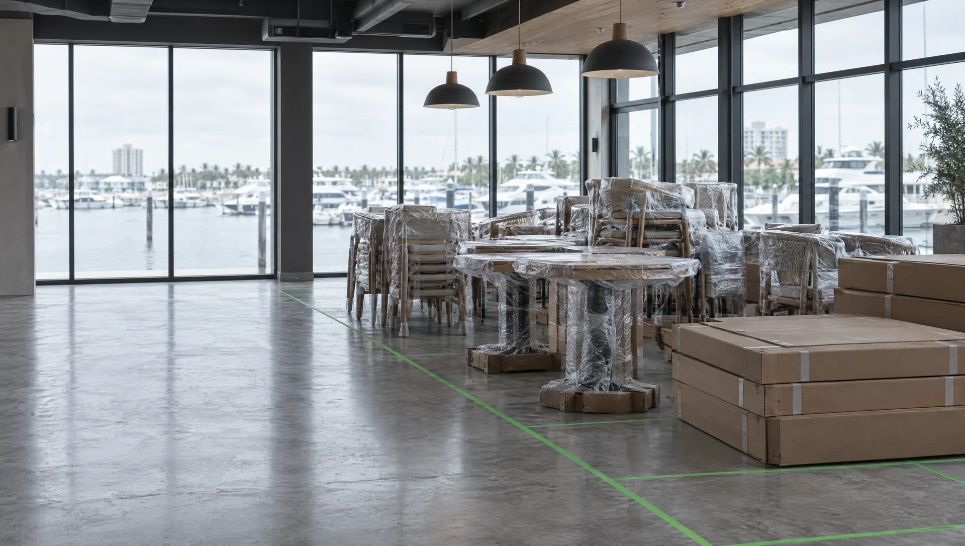 Waterfront hospitality: before (illustration of ff&e installation)