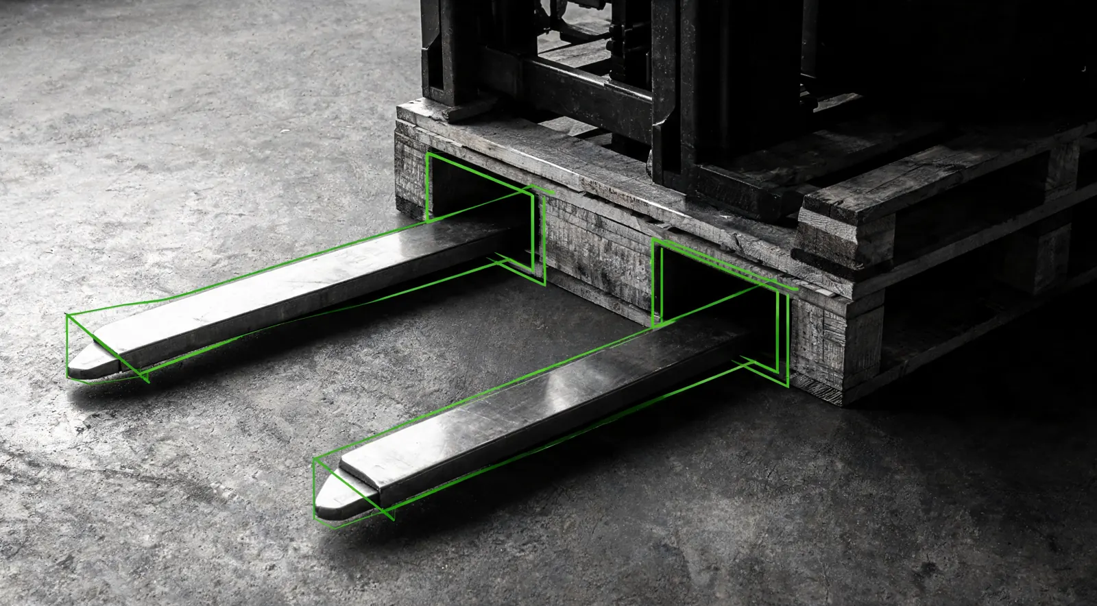 Forklift forks sliding into the openings of a pallet